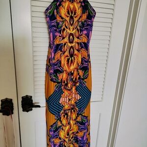 Gianni Bini Women's XS Floral Abstract Print Dress Orange Purple